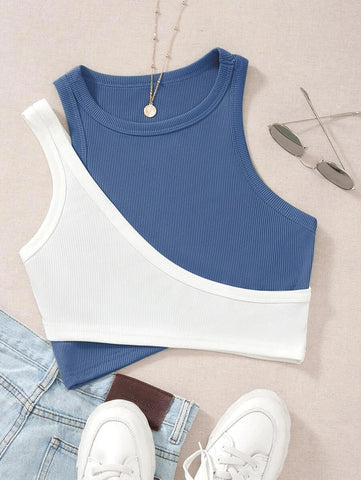 Two Tone Cut Out Crop Tank Top