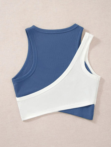 Two Tone Cut Out Crop Tank Top