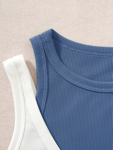 Two Tone Cut Out Crop Tank Top