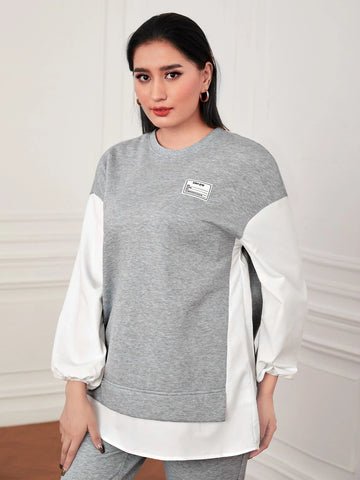 Letter Patched Drop Shoulder 2 In 1 Sweatshirt & Pants