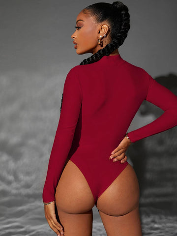 Mock Neck Cut Out Bodysuit