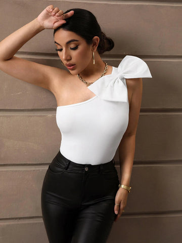 Bow Detail One Shoulder Bodysuit