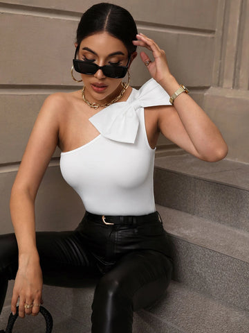 Bow Detail One Shoulder Bodysuit
