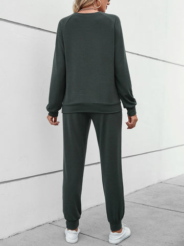 Raglan Sleeve Pullover & Drawstring Waist Sweatpants