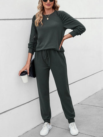 Raglan Sleeve Pullover & Drawstring Waist Sweatpants