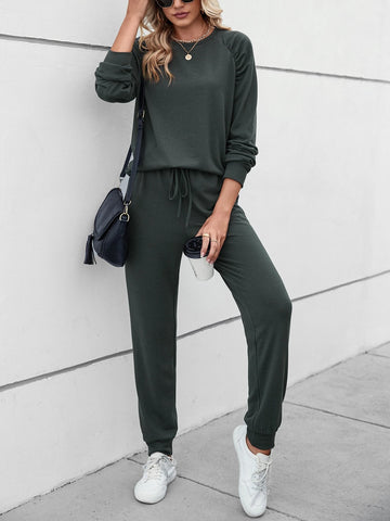 Raglan Sleeve Pullover & Drawstring Waist Sweatpants