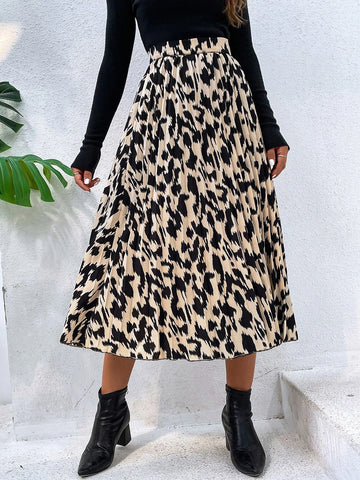 Allover Print High Waist Pleated Skirt