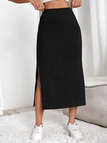 High Waist Split Thigh Skirt