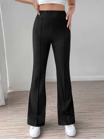 Elastic Waist Seam Detail Flare Leg Pants