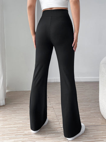 Elastic Waist Seam Detail Flare Leg Pants