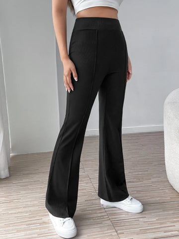 Elastic Waist Seam Detail Flare Leg Pants