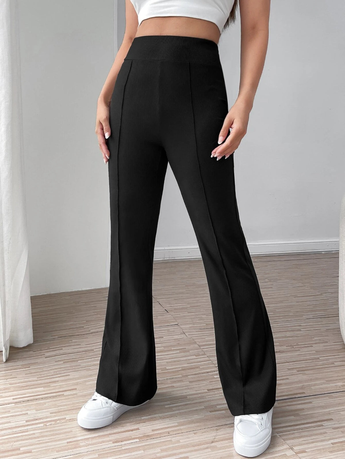 Elastic Waist Seam Detail Flare Leg Pants