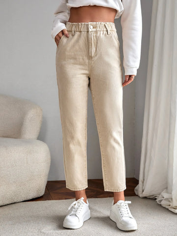 Paperbag Waist Straight Leg Jeans