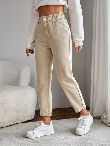 Paperbag Waist Straight Leg Jeans