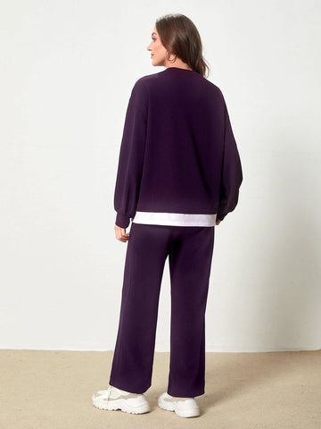 Letter Graphic Drop Shoulder 2 In 1 Pullover & Letter Patched Sweatpants