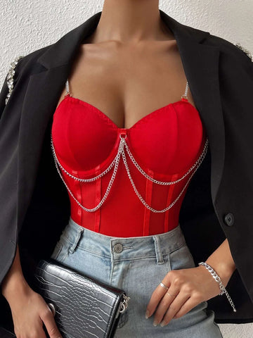 Chain Detail Bustier Mesh Cami Bodysuit