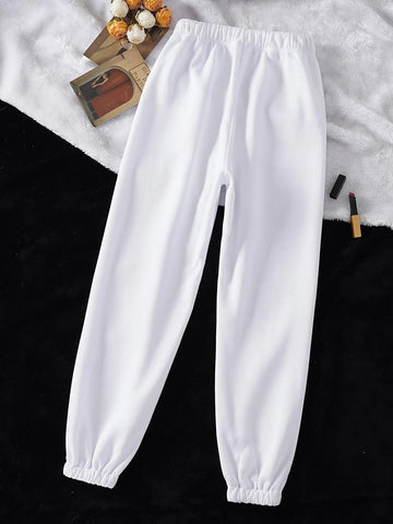 Solid Drawstring Waist Sweatpants