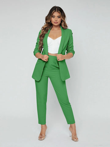 SXY Shawl Neck Open Front Blazer & Pants Suit