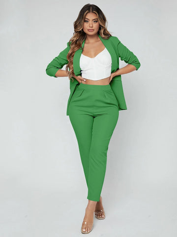 SXY Shawl Neck Open Front Blazer & Pants Suit