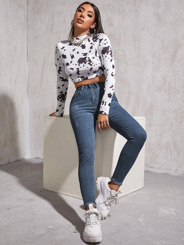 High Waist Patch Detail Skinny Jeans