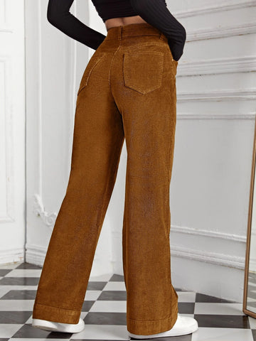 High Waist Slant Pocket Cord Pants