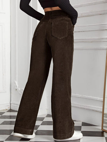 High Waist Slant Pocket Cord Pants