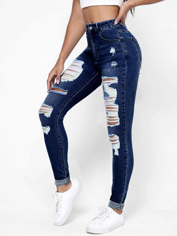 Ripped Frayed Slant Pocket Skinny Jeans