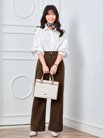High Waist Slant Pocket Cord Pants