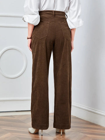 High Waist Slant Pocket Cord Pants