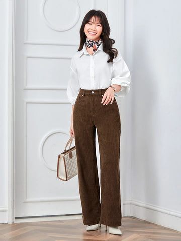 High Waist Slant Pocket Cord Pants