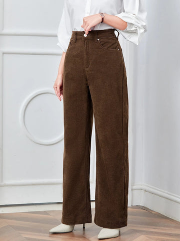 High Waist Slant Pocket Cord Pants