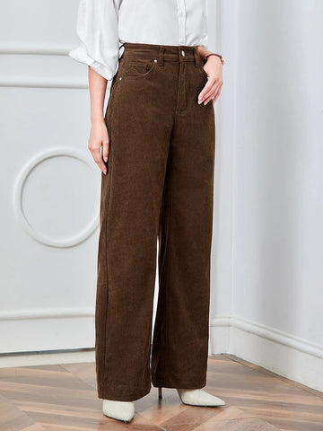 High Waist Slant Pocket Cord Pants