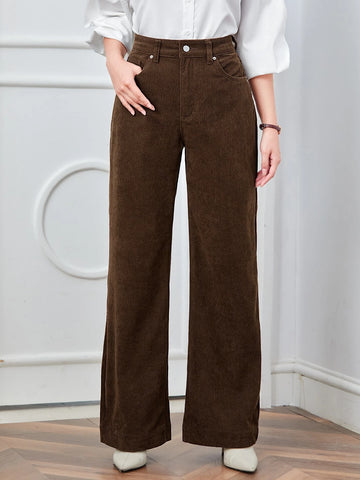 High Waist Slant Pocket Cord Pants