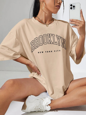 Letter Graphic Drop Shoulder Oversized Tee