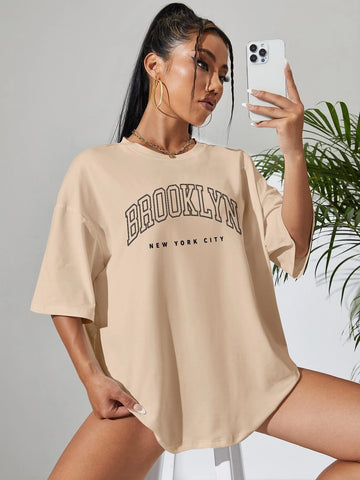 Letter Graphic Drop Shoulder Oversized Tee