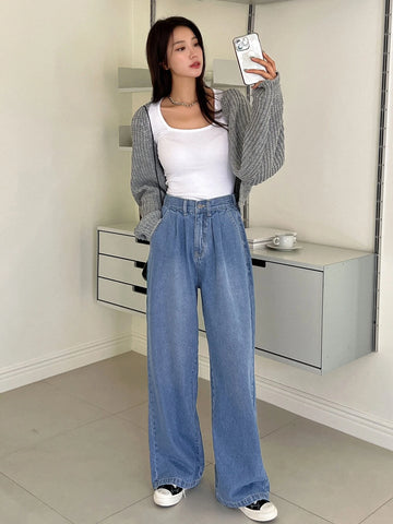 DAZY Elastic Waist Wide Leg Jeans