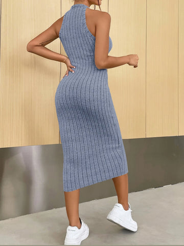 Solid Halter Neck Bodycon Dress
