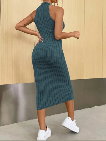 Solid Halter Neck Bodycon Dress