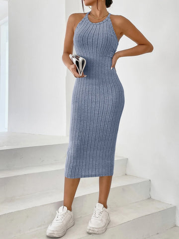 Solid Halter Neck Bodycon Dress