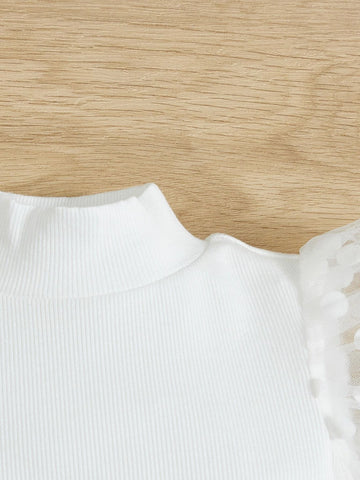 Baby Contrast Dobby Mesh Mock Neck Puff Sleeve Bodysuit