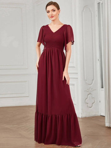 EVER-PRETTY Butterfly Sleeve Ruffle Hem Bridesmaid Dress