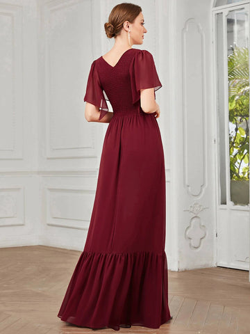 EVER-PRETTY Butterfly Sleeve Ruffle Hem Bridesmaid Dress