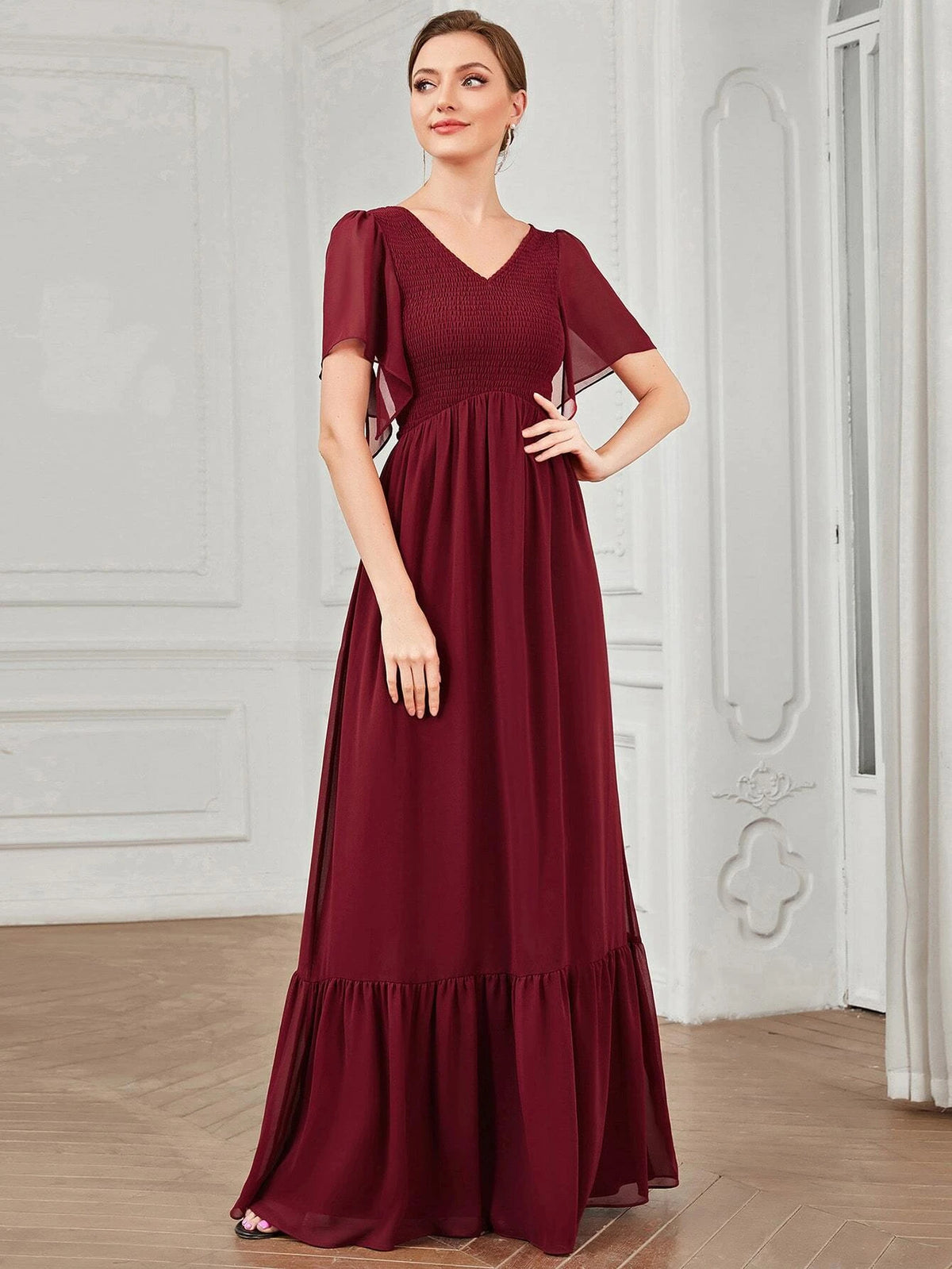 EVER-PRETTY Butterfly Sleeve Ruffle Hem Bridesmaid Dress