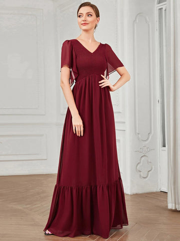 EVER-PRETTY Butterfly Sleeve Ruffle Hem Bridesmaid Dress