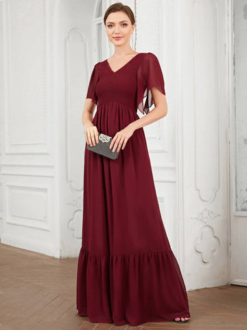 EVER-PRETTY Butterfly Sleeve Ruffle Hem Bridesmaid Dress