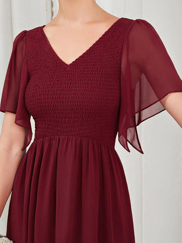 EVER-PRETTY Butterfly Sleeve Ruffle Hem Bridesmaid Dress