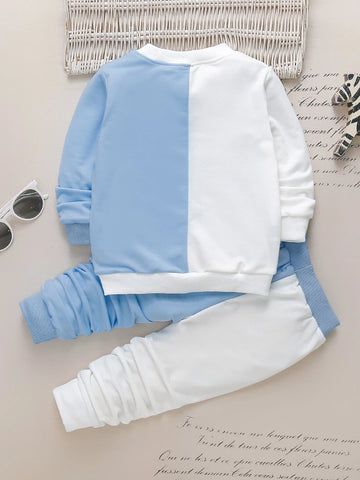 Toddler Boys Cartoon Face Print Two Tone Sweatshirt & Sweatpants