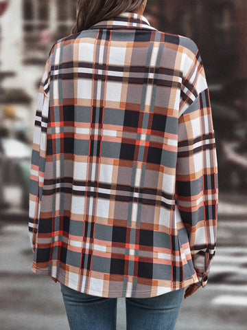 Plaid Print Flap Pocket Drop Shoulder Shirt