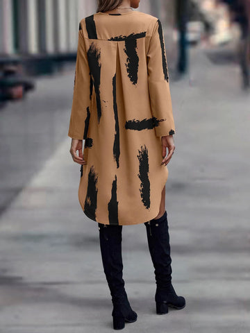 Graphic Print V Neck High Low Hem Dress