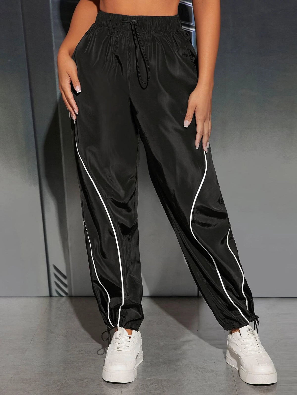 Contrast Piping Drawstring Waist Pants
